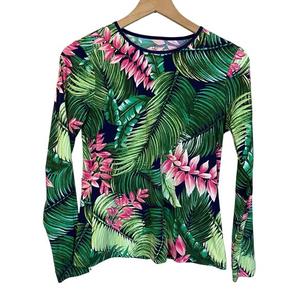 Land's End Tropical Floral Palm Leaf Long Sleeve Rashguard Surf Top Sz XS 2-4 - Picture 1 of 6